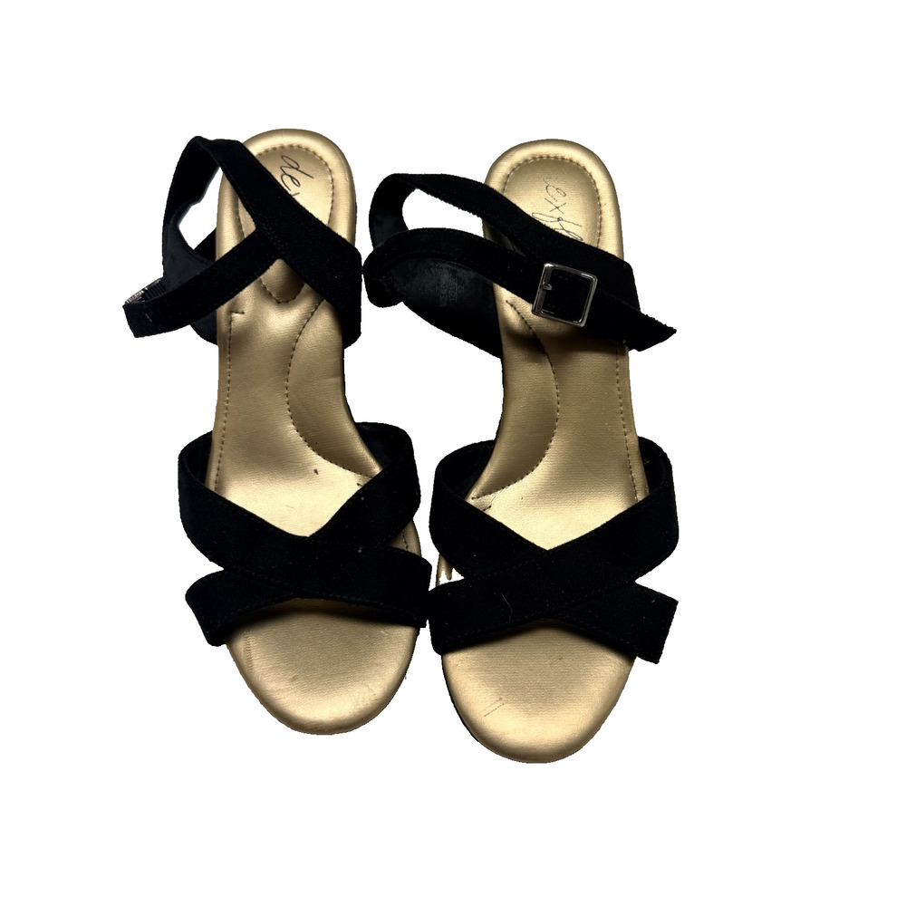 Dexflex Comfort Women's Black Pump Block Heel Open-Toe Buckle Strap Sandal (8)
